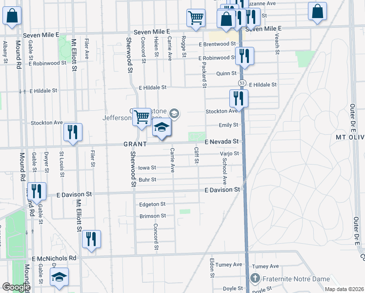 map of restaurants, bars, coffee shops, grocery stores, and more near 7125 Varjo Street in Hamtramck