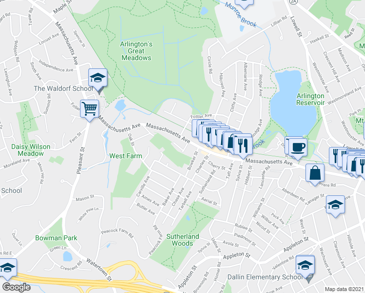 map of restaurants, bars, coffee shops, grocery stores, and more near in Lexington