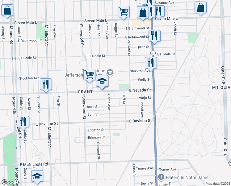 map of restaurants, bars, coffee shops, grocery stores, and more near 7125 Varjo Street in Hamtramck