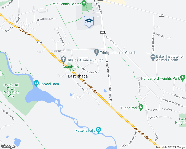 map of restaurants, bars, coffee shops, grocery stores, and more near 141 Westview Lane in Ithaca