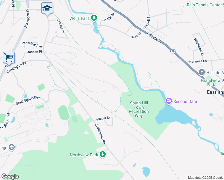 map of restaurants, bars, coffee shops, grocery stores, and more near 180 Kendall Avenue in Ithaca