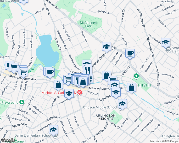 map of restaurants, bars, coffee shops, grocery stores, and more near 3 Viking Court in Arlington