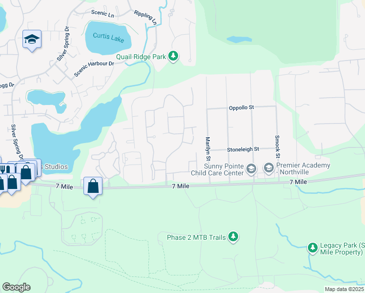 map of restaurants, bars, coffee shops, grocery stores, and more near 19194 Northridge Drive in Northville