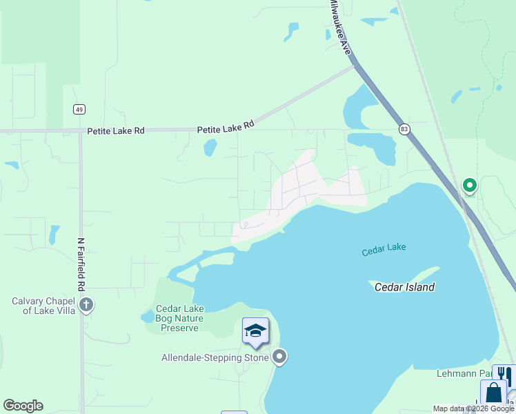 map of restaurants, bars, coffee shops, grocery stores, and more near 524 Twin Oaks Drive in Lake Villa