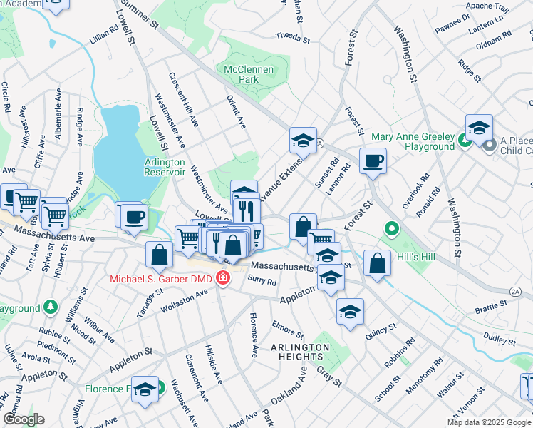 map of restaurants, bars, coffee shops, grocery stores, and more near 3 Viking Court in Arlington