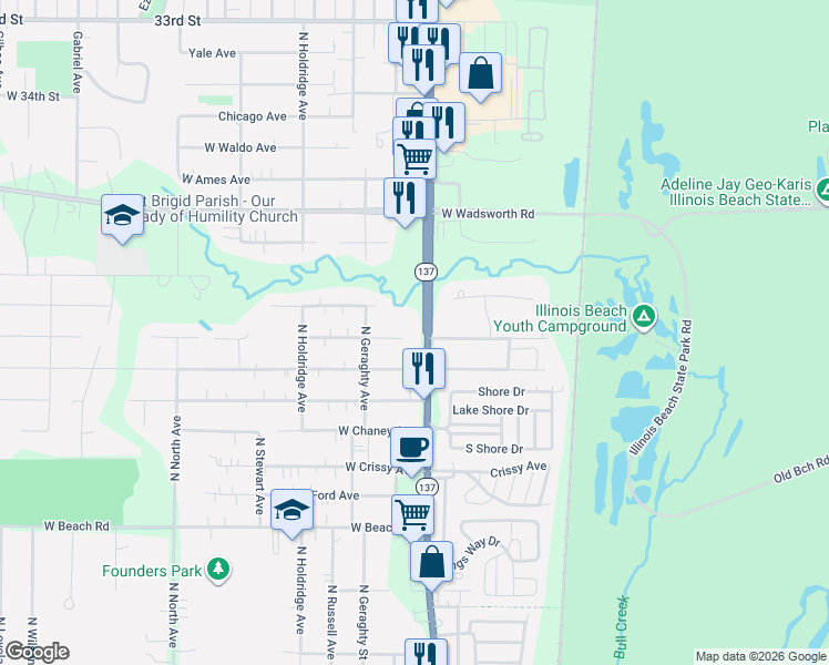 map of restaurants, bars, coffee shops, grocery stores, and more near 10050 West Pickford Avenue in Beach Park
