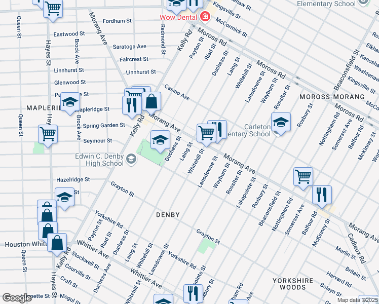 map of restaurants, bars, coffee shops, grocery stores, and more near 11981 Whitehill Street in Detroit