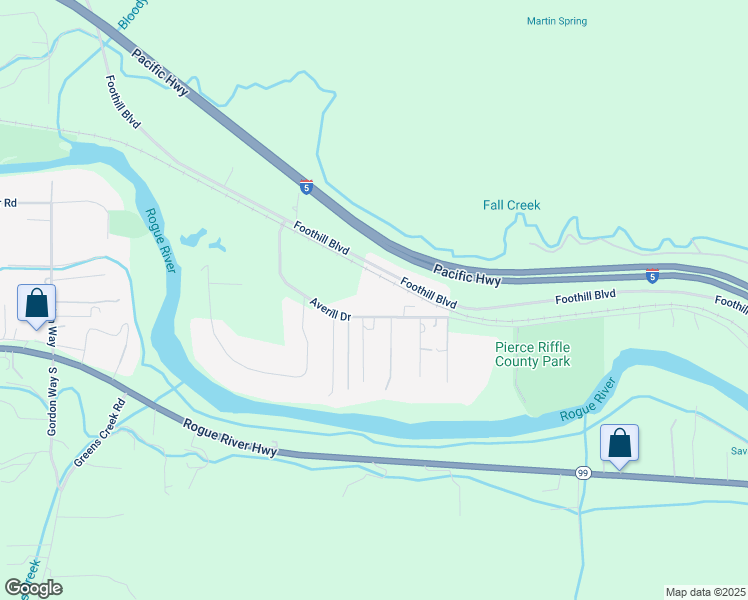 map of restaurants, bars, coffee shops, grocery stores, and more near 4565 Averill Drive in Grants Pass