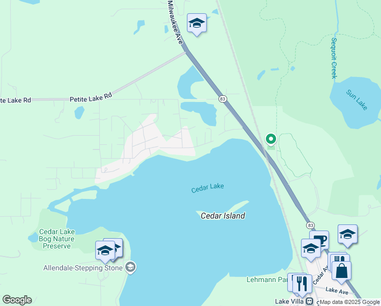 map of restaurants, bars, coffee shops, grocery stores, and more near 23367 West Liberty Avenue in Lake Villa