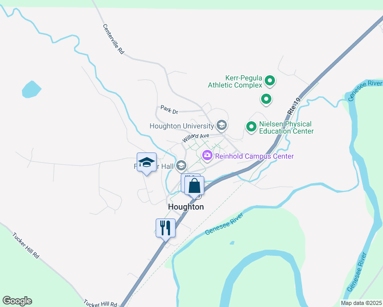 map of restaurants, bars, coffee shops, grocery stores, and more near 1 Willard Avenue in Houghton