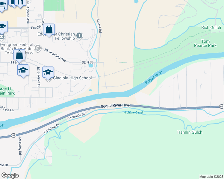 map of restaurants, bars, coffee shops, grocery stores, and more near 2650 Rogue River Highway in Grants Pass