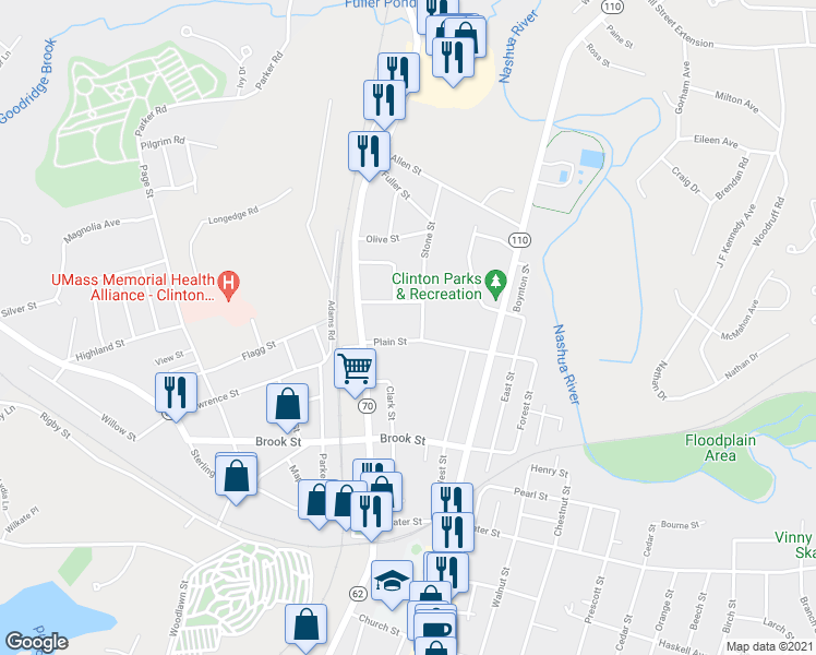 map of restaurants, bars, coffee shops, grocery stores, and more near 1 Alexander Avenue in Clinton
