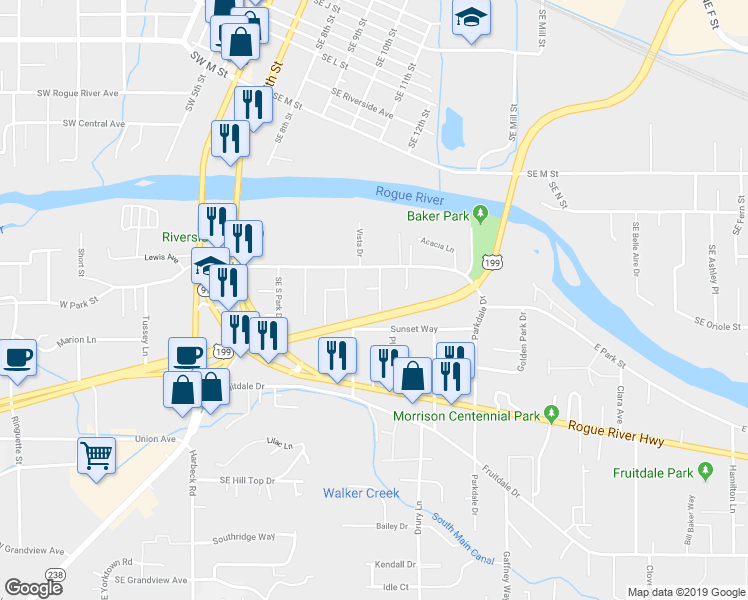 map of restaurants, bars, coffee shops, grocery stores, and more near 1246 Watson Drive in Grants Pass