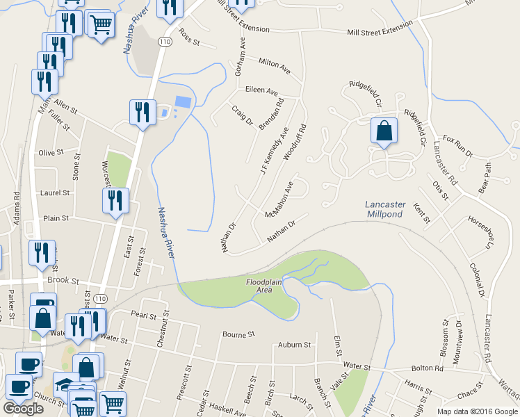 map of restaurants, bars, coffee shops, grocery stores, and more near 101 Woodruff Road in Clinton