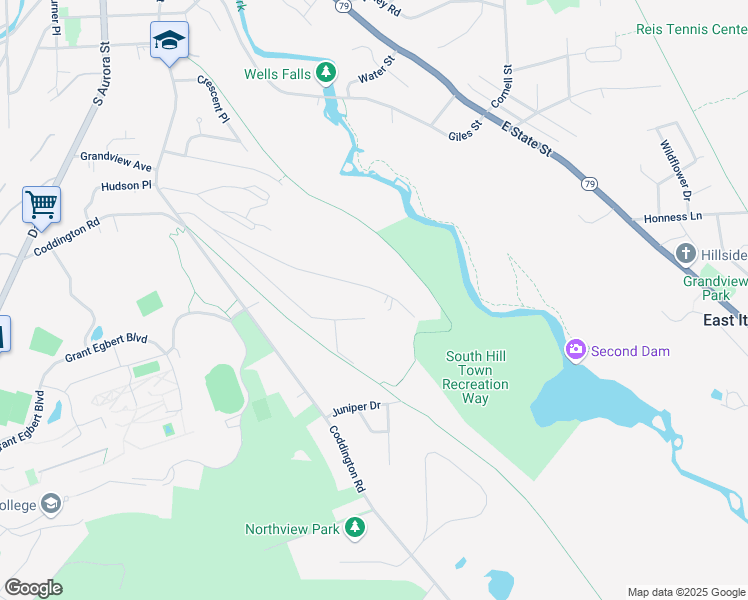 map of restaurants, bars, coffee shops, grocery stores, and more near 165 Kendall Avenue in Ithaca