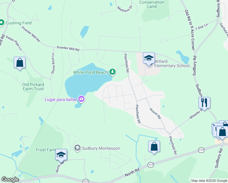 map of restaurants, bars, coffee shops, grocery stores, and more near 20 Darton Street in Concord