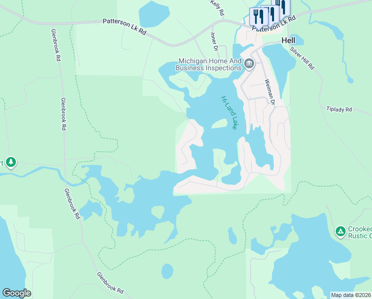 map of restaurants, bars, coffee shops, grocery stores, and more near 11880 West Shore Drive in Pinckney