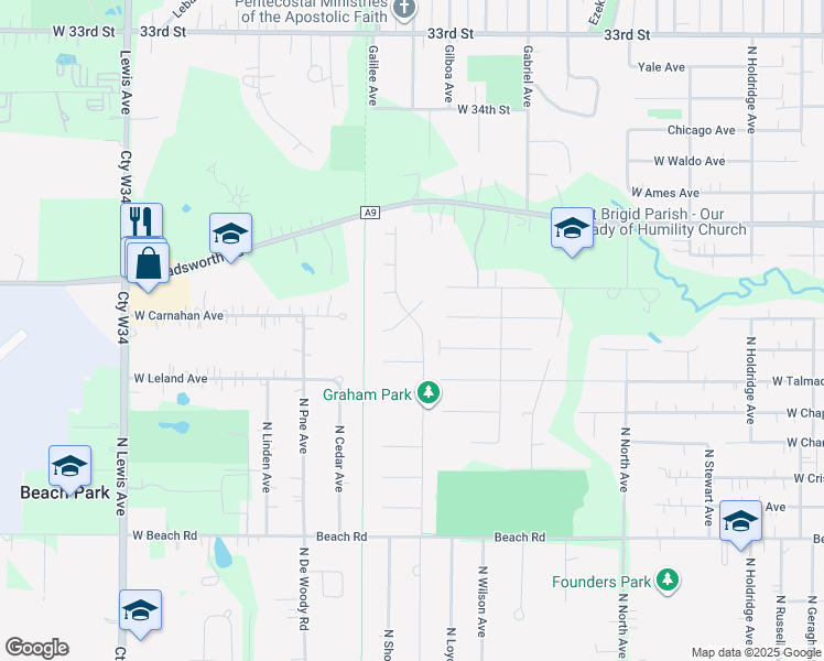 map of restaurants, bars, coffee shops, grocery stores, and more near 4120 Bertrand Lane in Zion