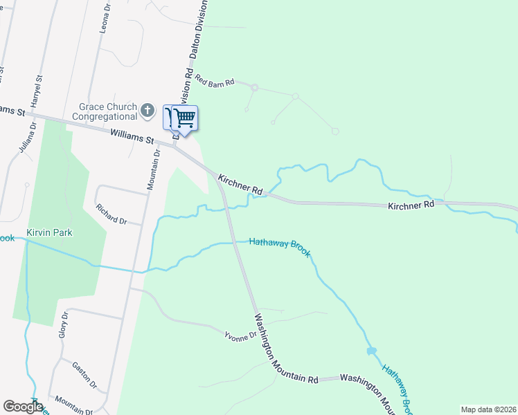 map of restaurants, bars, coffee shops, grocery stores, and more near 72 Kirchner Road in Becket