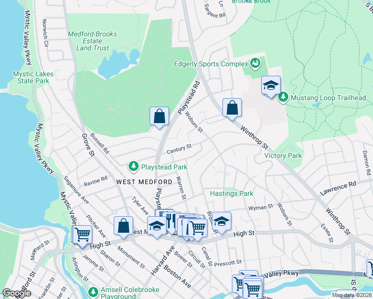 map of restaurants, bars, coffee shops, grocery stores, and more near 15 Dianne Road in Medford