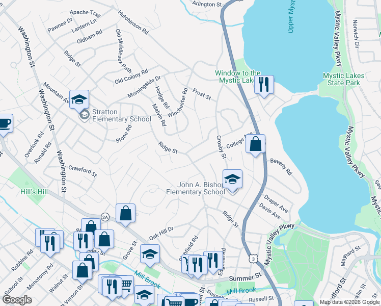 map of restaurants, bars, coffee shops, grocery stores, and more near 2 Hodge Road in Arlington