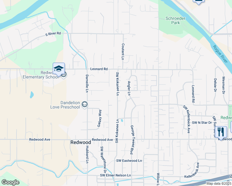 map of restaurants, bars, coffee shops, grocery stores, and more near 1146 Southwest Kokanee Lane in Grants Pass