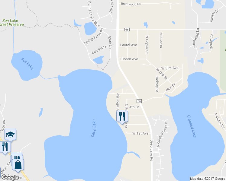map of restaurants, bars, coffee shops, grocery stores, and more near 38830 North Villa Court in Lake Villa
