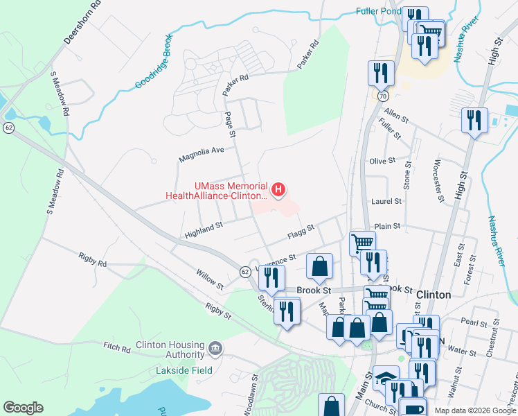 map of restaurants, bars, coffee shops, grocery stores, and more near 25 Broadway Street in Clinton