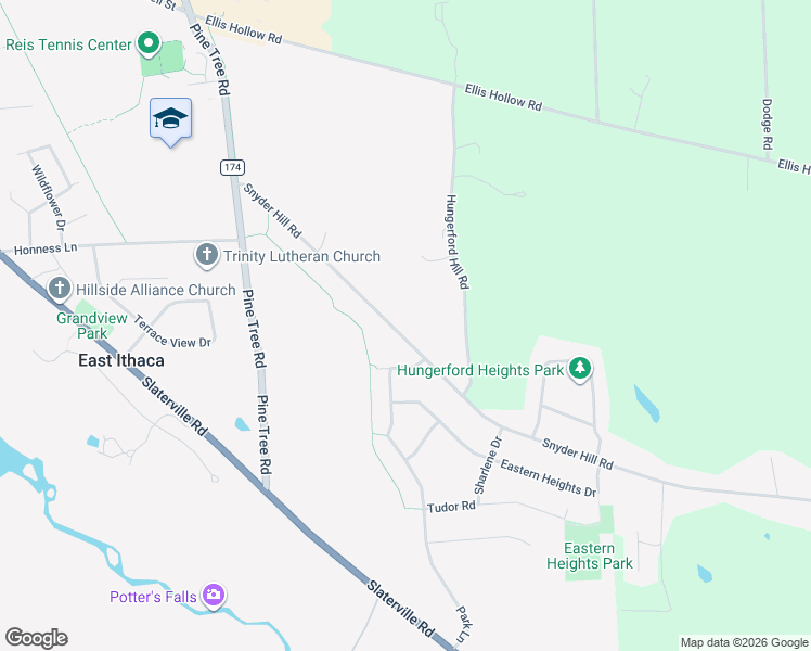 map of restaurants, bars, coffee shops, grocery stores, and more near 144 Snyder Hill Rd in Ithaca