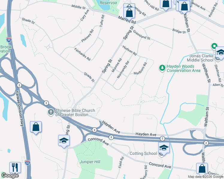 map of restaurants, bars, coffee shops, grocery stores, and more near 9 Woodcliffe Road in Lexington