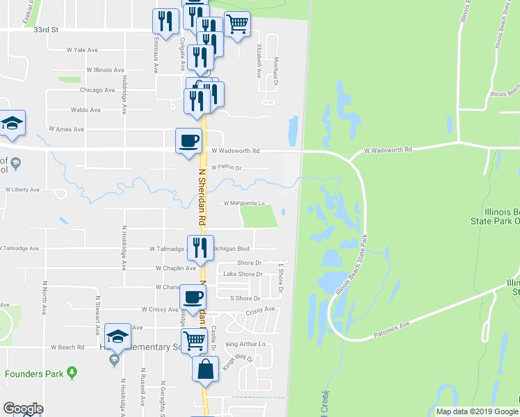 map of restaurants, bars, coffee shops, grocery stores, and more near 9821 West Marguerite Lane in Beach Park