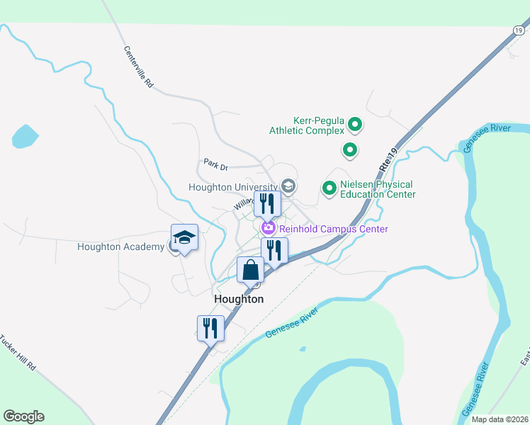 map of restaurants, bars, coffee shops, grocery stores, and more near 1 Willard Avenue in Houghton