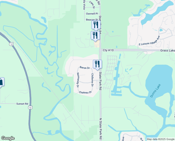 map of restaurants, bars, coffee shops, grocery stores, and more near 207 Baron Drive in Spring Grove