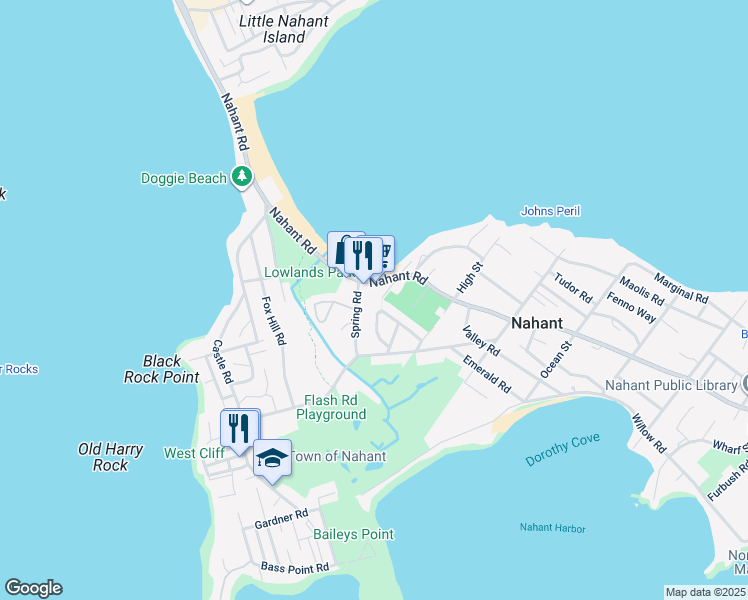map of restaurants, bars, coffee shops, grocery stores, and more near 157 Nahant Road in Nahant