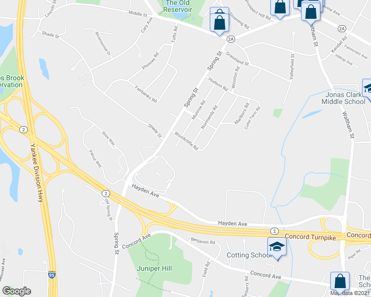 map of restaurants, bars, coffee shops, grocery stores, and more near 7 Woodcliffe Road in Lexington
