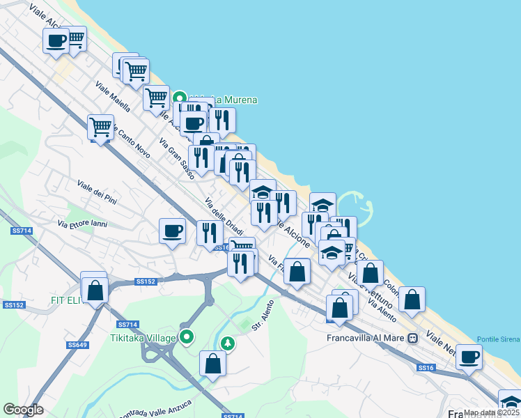 map of restaurants, bars, coffee shops, grocery stores, and more near 59 Viale Alcione in Francavilla al Mare