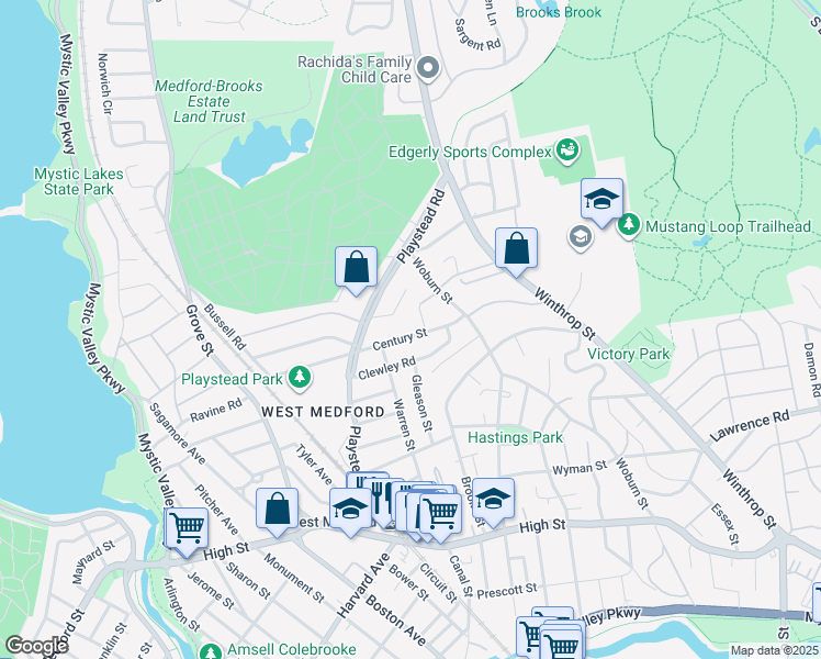 map of restaurants, bars, coffee shops, grocery stores, and more near 15 Dianne Road in Medford