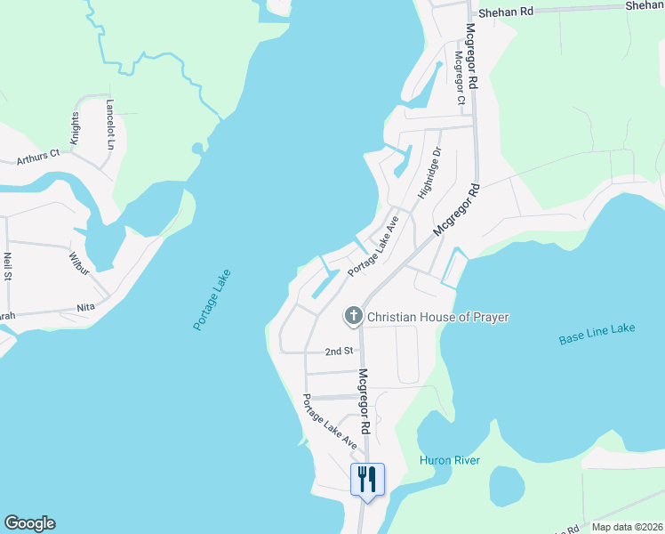 map of restaurants, bars, coffee shops, grocery stores, and more near 11865 Algonquin Drive in Pinckney