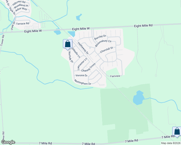 map of restaurants, bars, coffee shops, grocery stores, and more near 2740 Buckingham Drive in Northville