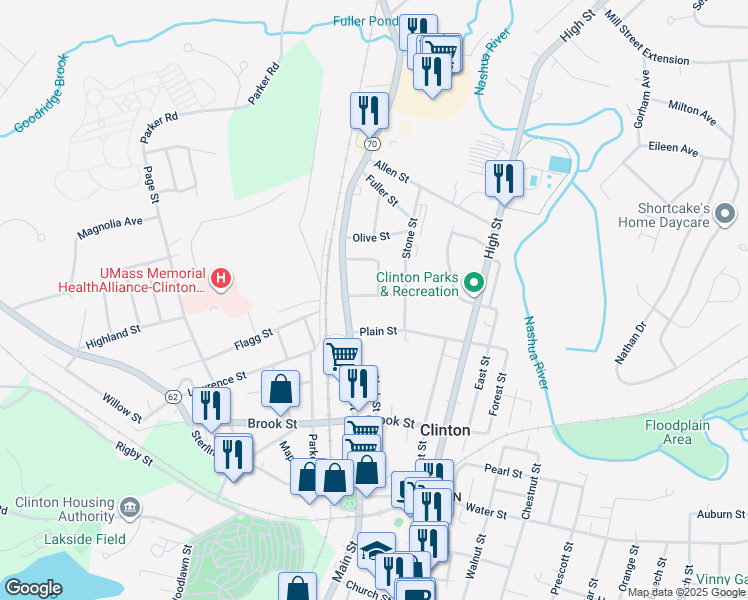 map of restaurants, bars, coffee shops, grocery stores, and more near 33 Laurel Street in Clinton