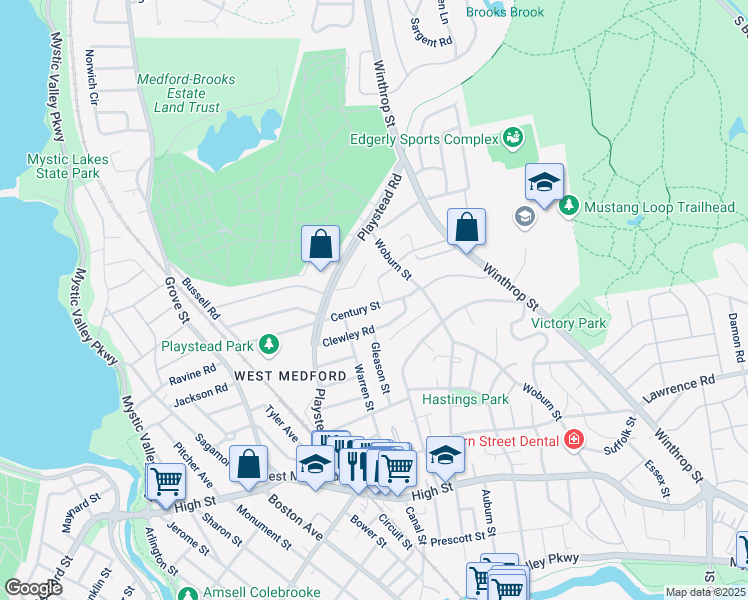 map of restaurants, bars, coffee shops, grocery stores, and more near 15 Dianne Road in Medford