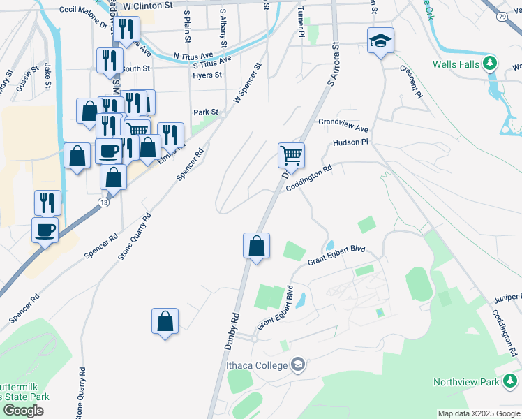 map of restaurants, bars, coffee shops, grocery stores, and more near 907 Danby Road in Ithaca