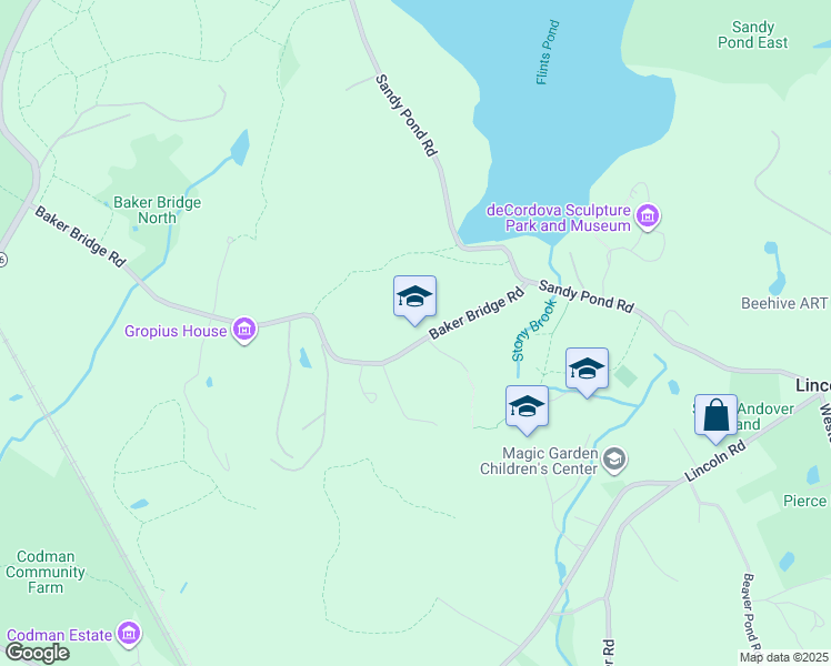 map of restaurants, bars, coffee shops, grocery stores, and more near 25 Baker Bridge Road in Lincoln