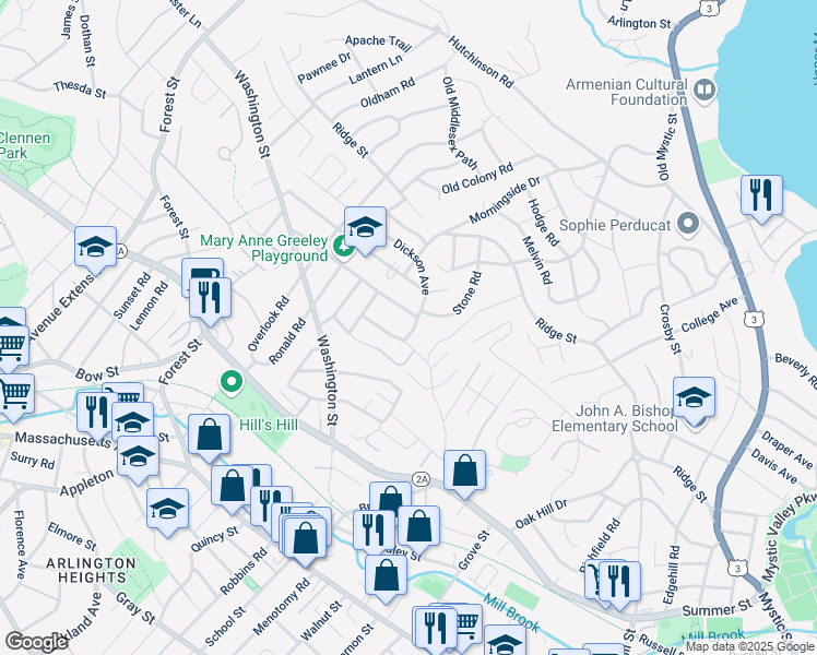 map of restaurants, bars, coffee shops, grocery stores, and more near 87 Dickson Avenue in Arlington