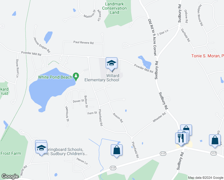 map of restaurants, bars, coffee shops, grocery stores, and more near 66 Raymond Rd in Concord