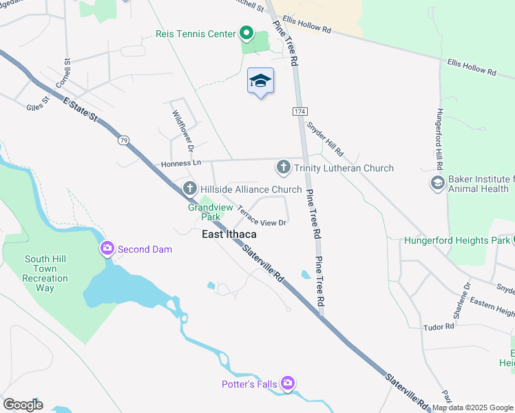 map of restaurants, bars, coffee shops, grocery stores, and more near 201 Westview Ln in Ithaca