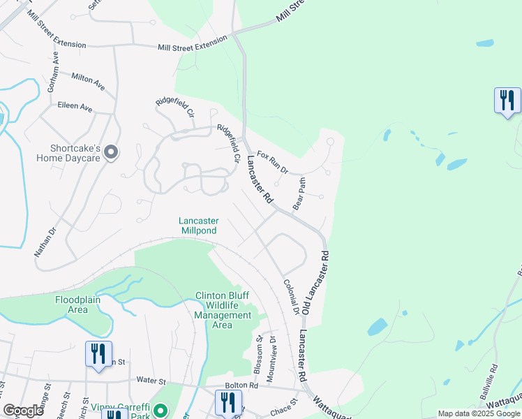 map of restaurants, bars, coffee shops, grocery stores, and more near 3 Otis Street in Clinton