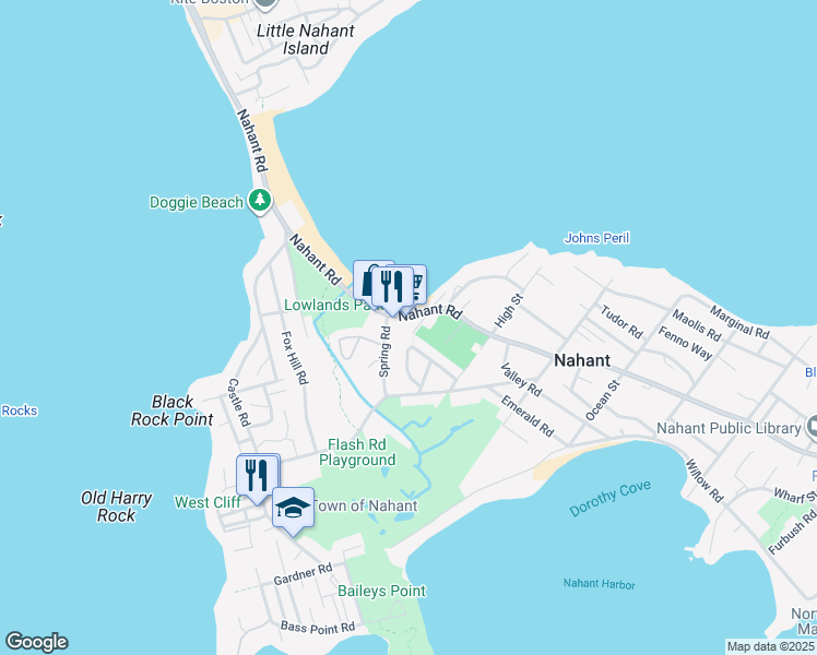map of restaurants, bars, coffee shops, grocery stores, and more near 157 Nahant Road in Nahant