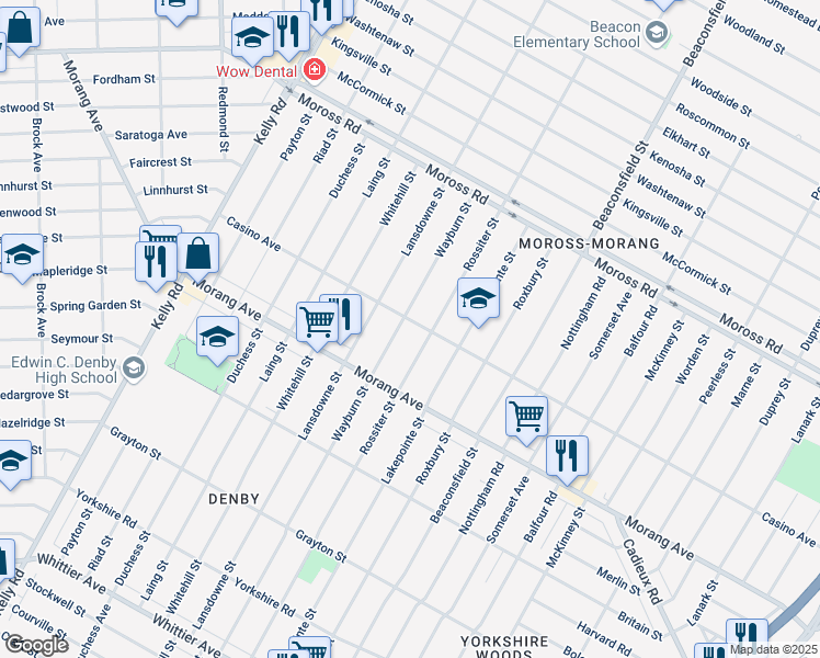 map of restaurants, bars, coffee shops, grocery stores, and more near 11916 Wayburn Street in Detroit