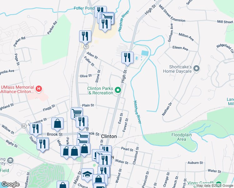 map of restaurants, bars, coffee shops, grocery stores, and more near 560 High Street in Clinton